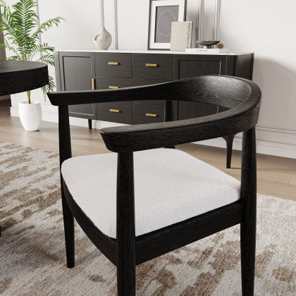 HMR Modern Wood Upholstery Dining Chair - Black, Boucle, 1-Piece