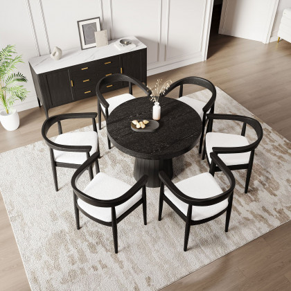 HMR Modern Wood Upholstery Dining Chair - Black, Boucle, 1-Piece