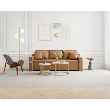HMR 83" King 3-Seater Leather Sleeper Sofa with Speaker & USB Ports - Brown