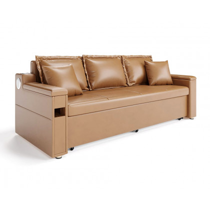 HMR 83" King 3-Seater Leather Sleeper Sofa with Speaker & USB Ports - Brown