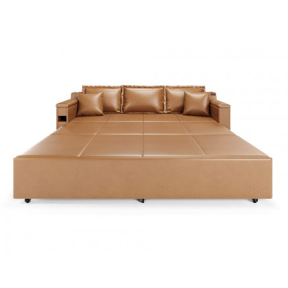 HMR 83" King 3-Seater Leather Sleeper Sofa with Speaker & USB Ports - Brown