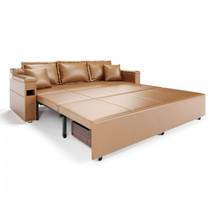 HMR 83" King 3-Seater Leather Sleeper Sofa with Speaker & USB Ports - Brown