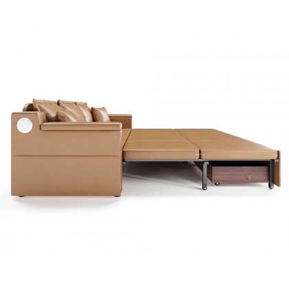 HMR 83" King 3-Seater Leather Sleeper Sofa with Speaker & USB Ports - Brown