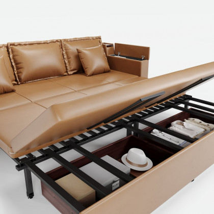 HMR 83" King 3-Seater Leather Sleeper Sofa with Speaker & USB Ports - Brown