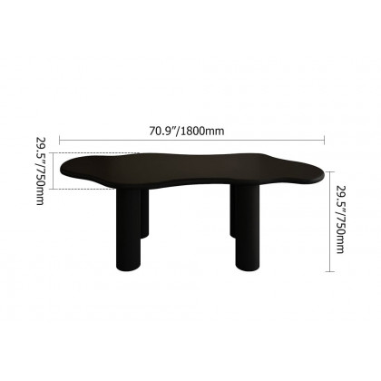 HMR Dining Set 70.9" Japandi Irregular Wood Dining Table Black with 6 Chairs - Black, Style C, With 6 Chairs