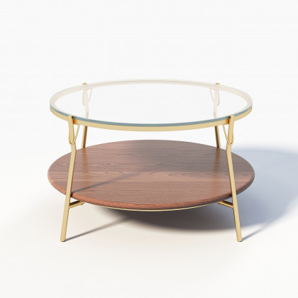 HMR 30" Glass Top Walnut 2-Tiered Coffee Table - Clear Glass