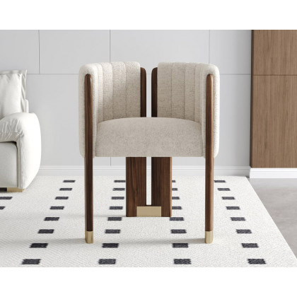 HMR - Velvet Fluted Upholstered Accent Chair with Wood Frame