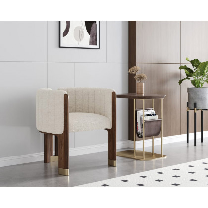 HMR Leather Fluted Upholstered Accent Chair with Wood Frame (Set of 4) - White