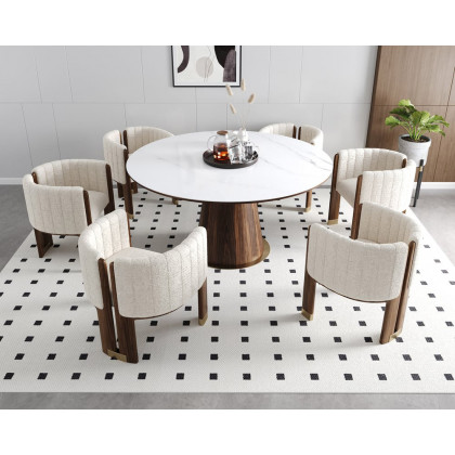 HMR Leather Fluted Upholstered Accent Chair with Wood Frame (Set of 4) - White