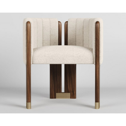 HMR Leather Fluted Upholstered Accent Chair with Wood Frame (Set of 4) - White