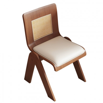 HMR - Set of 2 Japandi Modern Dining Chairs Walnut with PU Leather Upholstery White