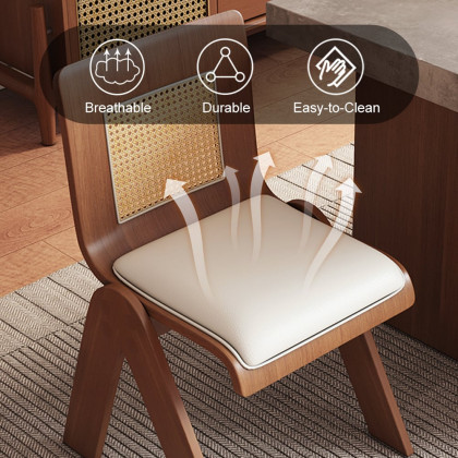 HMR - Set of 2 Japandi Modern Dining Chairs Walnut with PU Leather Upholstery White