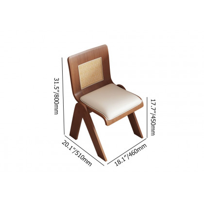 HMR - Set of 2 Japandi Modern Dining Chairs Walnut with PU Leather Upholstery White