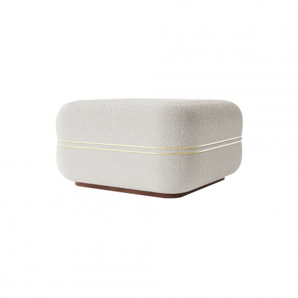 HMR - 30.3" White Boucle Coffee Table Ottoman with Gold Rim Square Ottoman Pouf Foot Stool