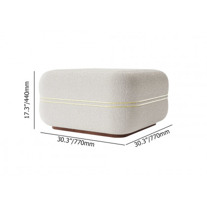 HMR - 30.3" White Boucle Coffee Table Ottoman with Gold Rim Square Ottoman Pouf Foot Stool