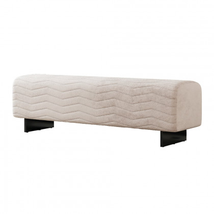 HMR - 57.5"W Modern Beige Knitted Velvet Upholstered Bedroom Bench with Stainless Steel Legs