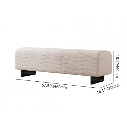 HMR - 57.5"W Modern Beige Knitted Velvet Upholstered Bedroom Bench with Stainless Steel Legs