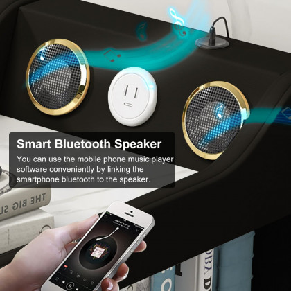 HMR Modern Multifunctional Narrow Side Table Sintered Stone Top End Table Speaker & USB Port - Black