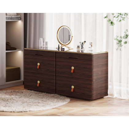 HMR Chanor 47" Glass Top 6-Drawer Dresser - Walnut