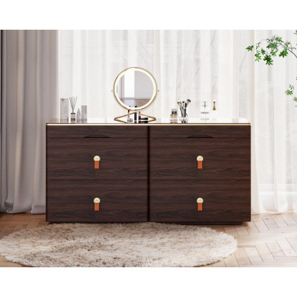 HMR Chanor 47" Glass Top 6-Drawer Dresser - Walnut