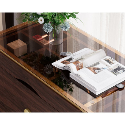 HMR Chanor 47" Glass Top 6-Drawer Dresser - Walnut
