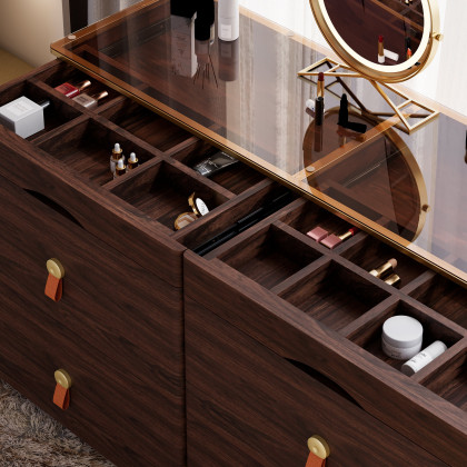 HMR Chanor 47" Glass Top 6-Drawer Dresser - Walnut