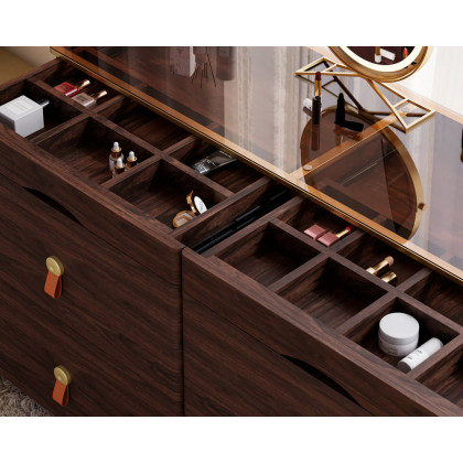 HMR Chanor 47" Glass Top 6-Drawer Dresser - Walnut