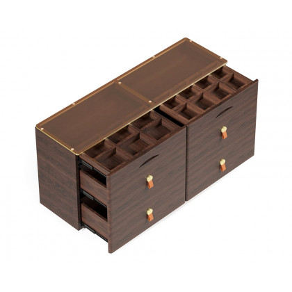 HMR Chanor 47" Glass Top 6-Drawer Dresser - Walnut