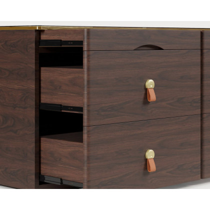 HMR Chanor 47" Glass Top 6-Drawer Dresser - Walnut
