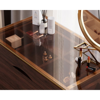 HMR Chanor 47" Glass Top 6-Drawer Dresser - Walnut