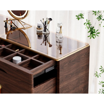 HMR Chanor 47" Glass Top 6-Drawer Dresser - Walnut