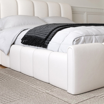 HMR Humply White Leather Wingback King Bed Frame - White, Bed & Nightstand Set