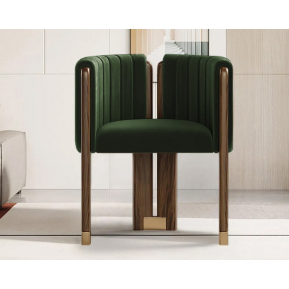 HMR - Velvet Fluted Upholstered Accent Chair with Wood Frame