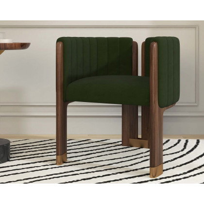 HMR Velvet Fluted Upholstered Accent Chair with Wood Frame (Set of 2) - Green