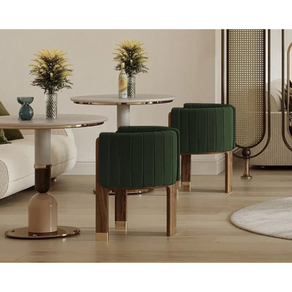 HMR Velvet Fluted Upholstered Accent Chair with Wood Frame (Set of 2) - Green