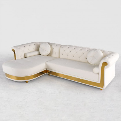 HMR Dodiy Modern L-Shaped Corner Leather Sectional Sofa 5-Seater with Chaise Pillows - White, Left-Hand Facing