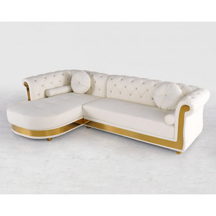 HMR Dodiy Modern L-Shaped Corner Leather Sectional Sofa 5-Seater with Chaise Pillows - White, Left-Hand Facing