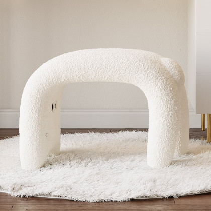 HMR - Modern White Cute Makeup Accent Chair Teddy Velvet Vanity Stool Kids Stool Upholstery