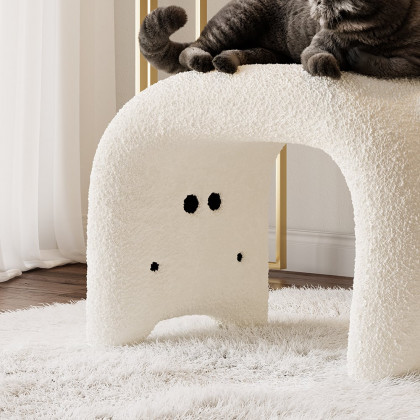 HMR - Modern White Cute Makeup Accent Chair Teddy Velvet Vanity Stool Kids Stool Upholstery