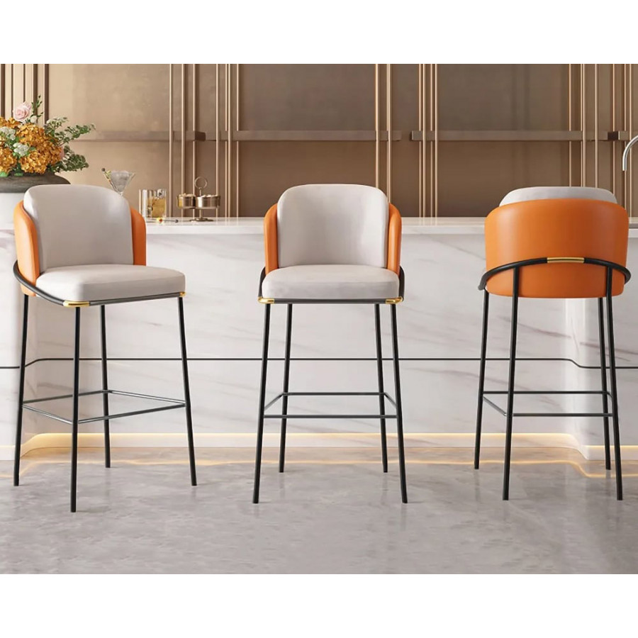 HMR Linenic Series Modern PU Leather Bar Stools - Orange, 20.9"L x 20.9"W x 41.3"H, 6-Pieces