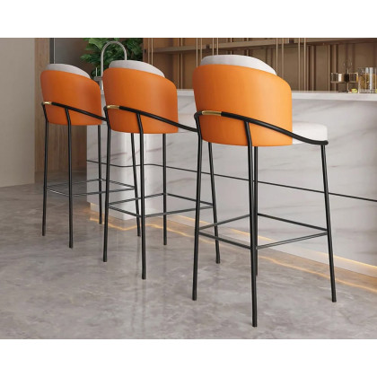 HMR Linenic Series Modern PU Leather Bar Stools - Orange, 20.9"L x 20.9"W x 41.3"H, 6-Pieces