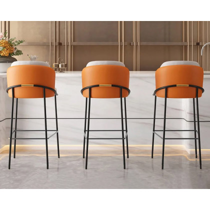 HMR Linenic Series Modern PU Leather Bar Stools - Orange, 20.9"L x 20.9"W x 41.3"H, 6-Pieces