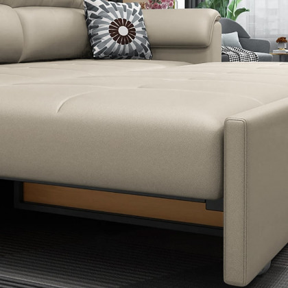 HMR Queen 2-Seater Sleeper Sofa - Beige, Leath-aire