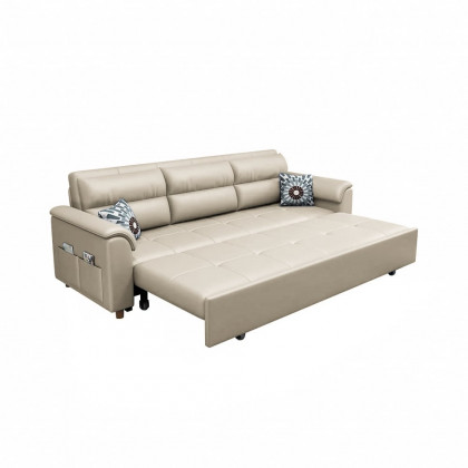 HMR Queen 2-Seater Sleeper Sofa - Beige, Leath-aire