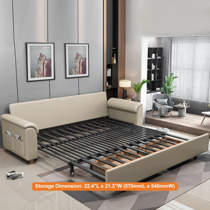 HMR Queen 2-Seater Sleeper Sofa - Beige, Leath-aire