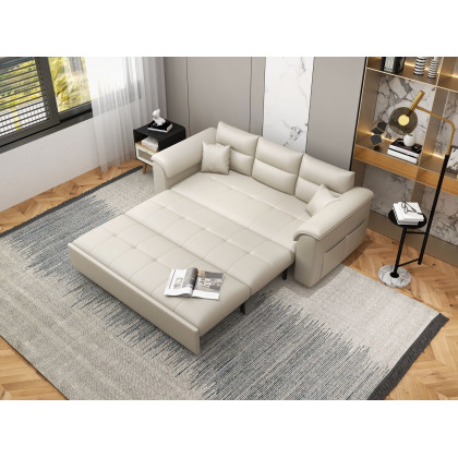 HMR Queen 2-Seater Sleeper Sofa - Beige, Leath-aire