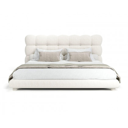 HMR White Boucle Upholstered Platform Bubble Bed Frame - White, Queen