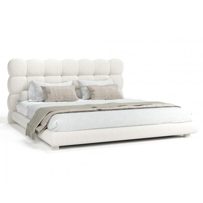 HMR White Boucle Upholstered Platform Bubble Bed Frame - White, Queen