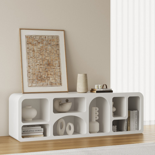 HMR Codiys Art Deco Bookshelf Wood TV Stand with Shelves for TV Up to 70" - White