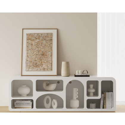 HMR Codiys Art Deco Bookshelf Wood TV Stand with Shelves for TV Up to 70" - White
